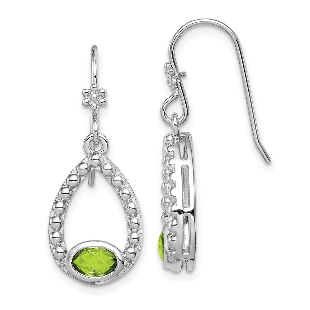 Rhodium-plated Sterling Silver Peridot Shepherd Hook Dangle Earrings