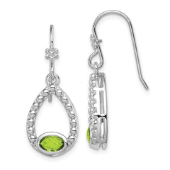 Rhodium-plated Sterling Silver Peridot Shepherd Hook Dangle Earrings