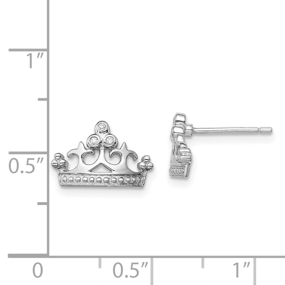 Rhodium-plated Sterling Silver CZ Crown Post Earrings