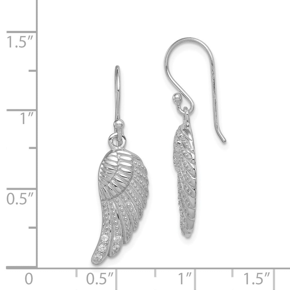 Rhodium-plated Sterling Silver CZ Wings Shepherd Hook Earrings