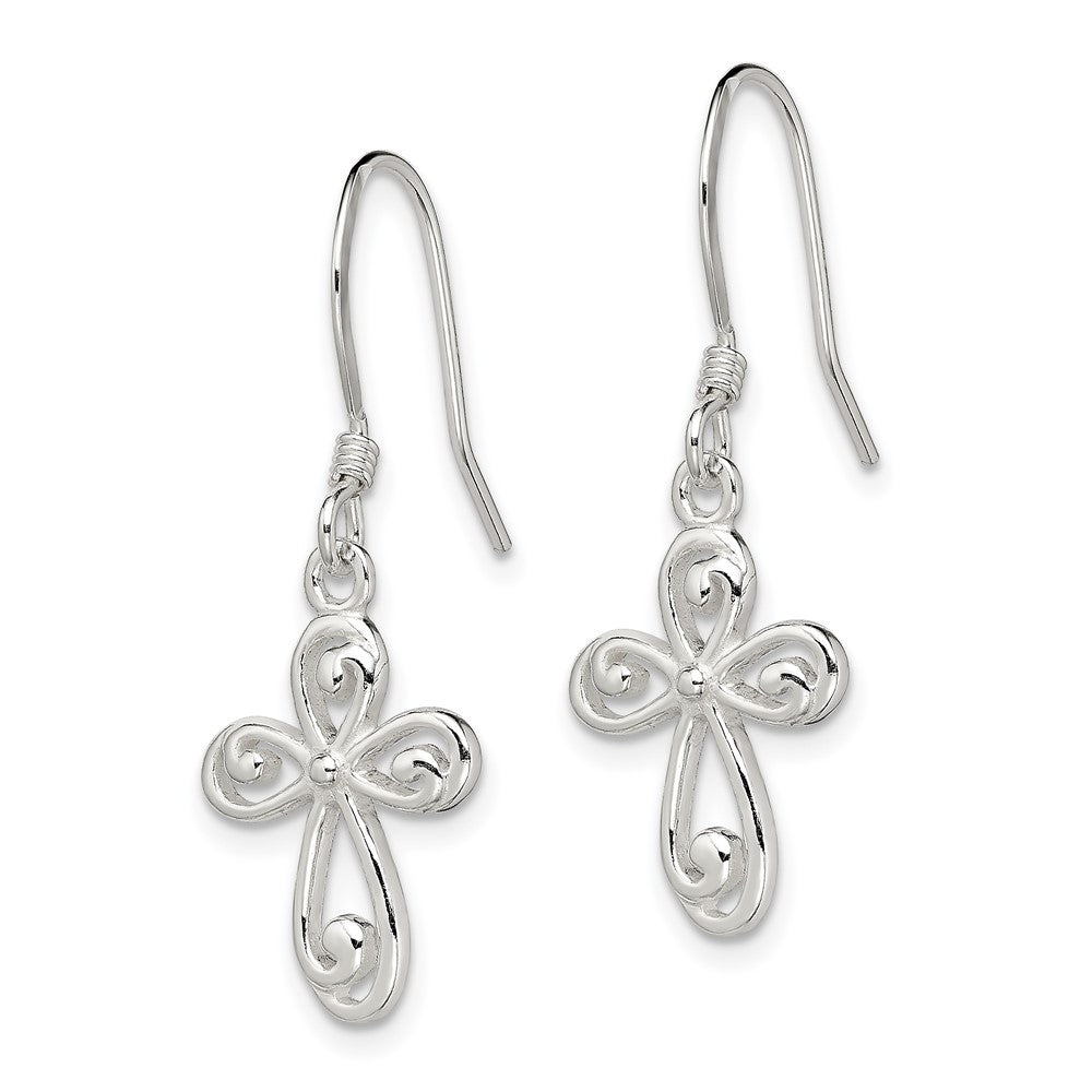 Sterling Silver Polished Cross Dangle Earrings