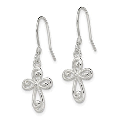 Sterling Silver Polished Cross Dangle Earrings