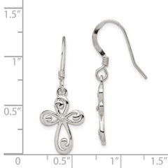Sterling Silver Polished Cross Dangle Earrings