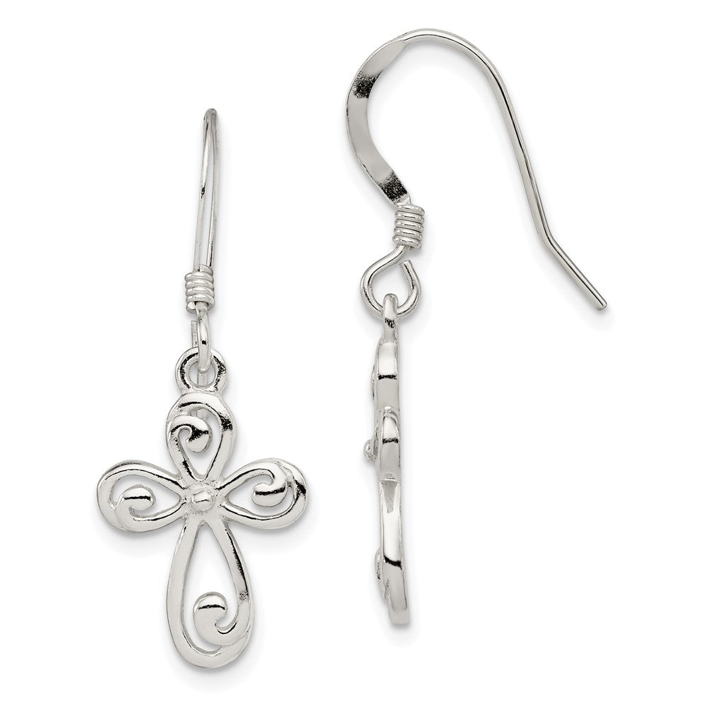 Sterling Silver Polished Cross Dangle Earrings