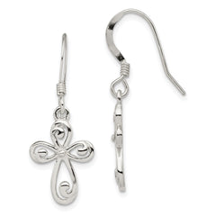 Sterling Silver Polished Cross Dangle Earrings