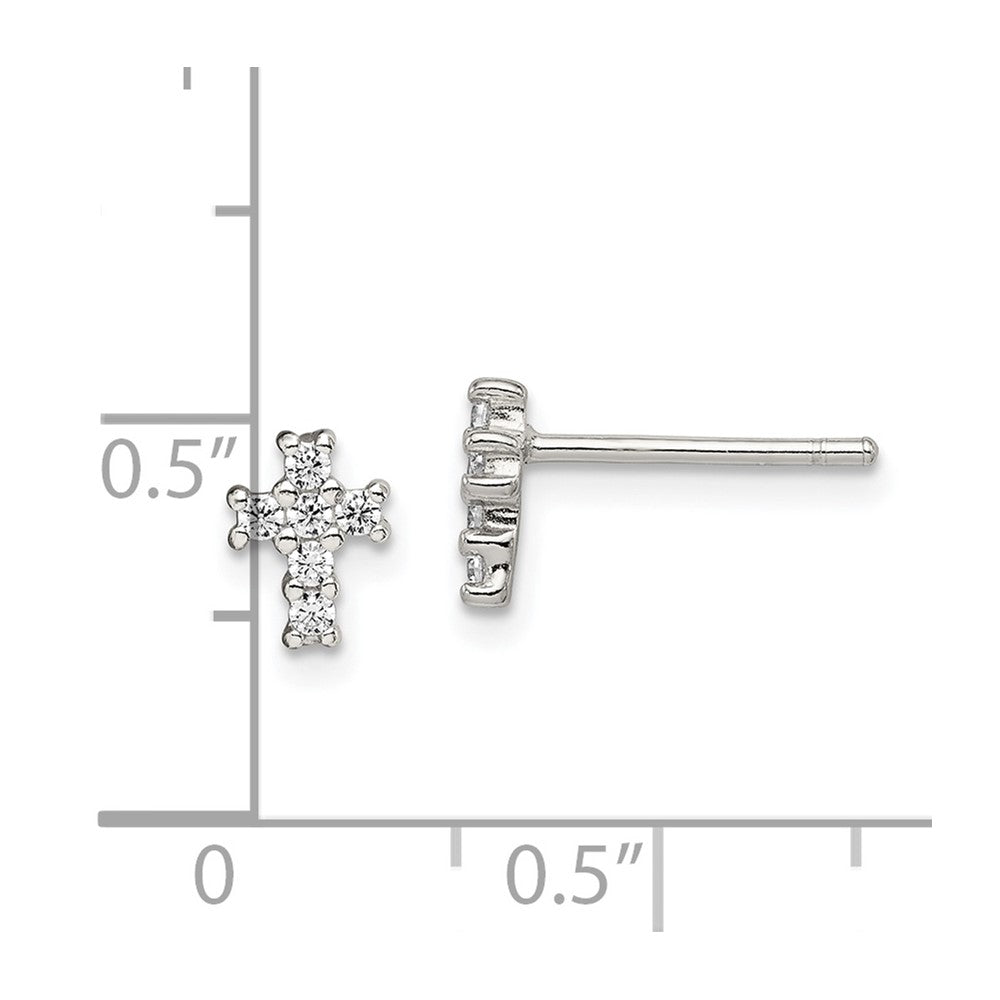 Sterling Silver Polished CZ Cross Post Earrings