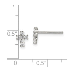 Sterling Silver Polished CZ Cross Post Earrings