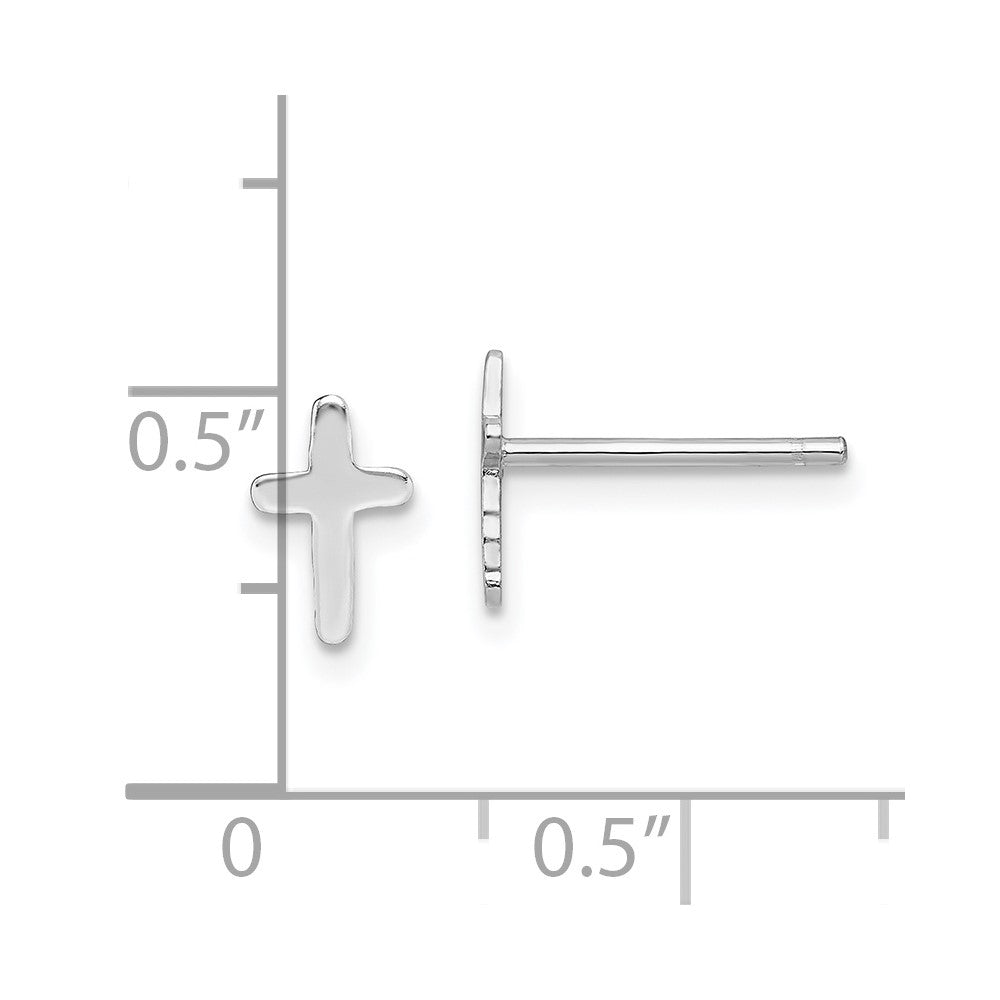 Rhodium-plated Sterling Silver Polished Cross Post Earrings