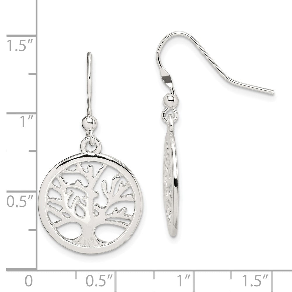 Sterling Silver Polished Round Tree Shepherd Hook Earrings
