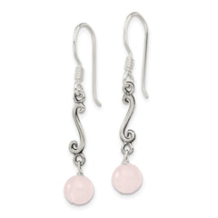 Sterling Silver Rose Quartz Antiqued Dangle Earrings