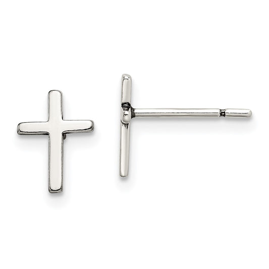 Sterling Silver Polished Cross Post Earrings