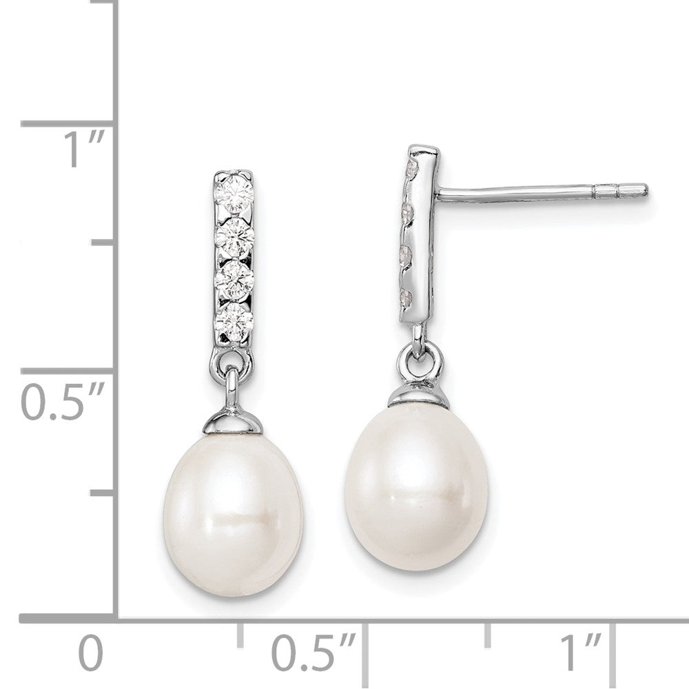 Rhodium-plated Sterling Silver 8-9mm White FWC Pearl CZ Post Earrings