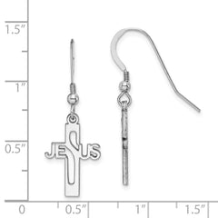 Rhodium-plated Sterling Silver JESUS Cross Shepherd Hook Earrings