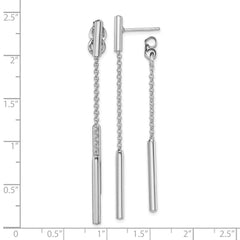 Rhodium-plated Silver Bar and Chain Front Back Dangle Earrings
