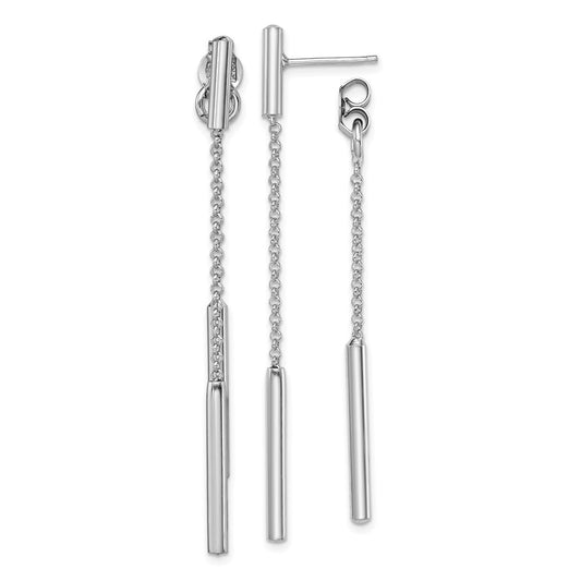 Rhodium-plated Silver Bar and Chain Front Back Dangle Earrings