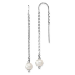 Rhodium-plated Sterling Silver 6-7mm White FWC Pearl Threaded Earrings