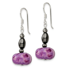 Sterling Silver Crystal Hematite Purple Magnesite Shepherd Hook Earrings