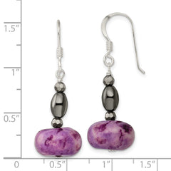 Sterling Silver Crystal Hematite Purple Magnesite Shepherd Hook Earrings