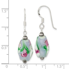 Sterling Silver Hematite and Green Glass Dangle Earrings