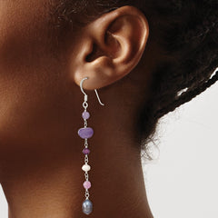 Sterling Silver Polished Amethyst, Lavendar Jade, White and Black FWC Pearl Dangle Earrings