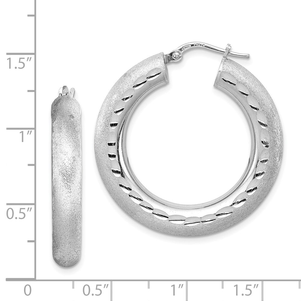 Rhodium-plated Sterling Silver Diamond-cut Polished Satin 5mm Hoop Earrings