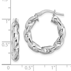 Rhodium-plated Sterling Silver 4x14mmTwisted Hoop Earrings