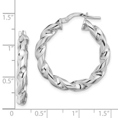 Rhodium-plated Sterling Silver 4x20mmTwisted Hoop Earrings