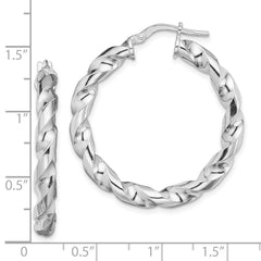Rhodium-plated Sterling Silver 4x25mmTwisted Hoop Earrings