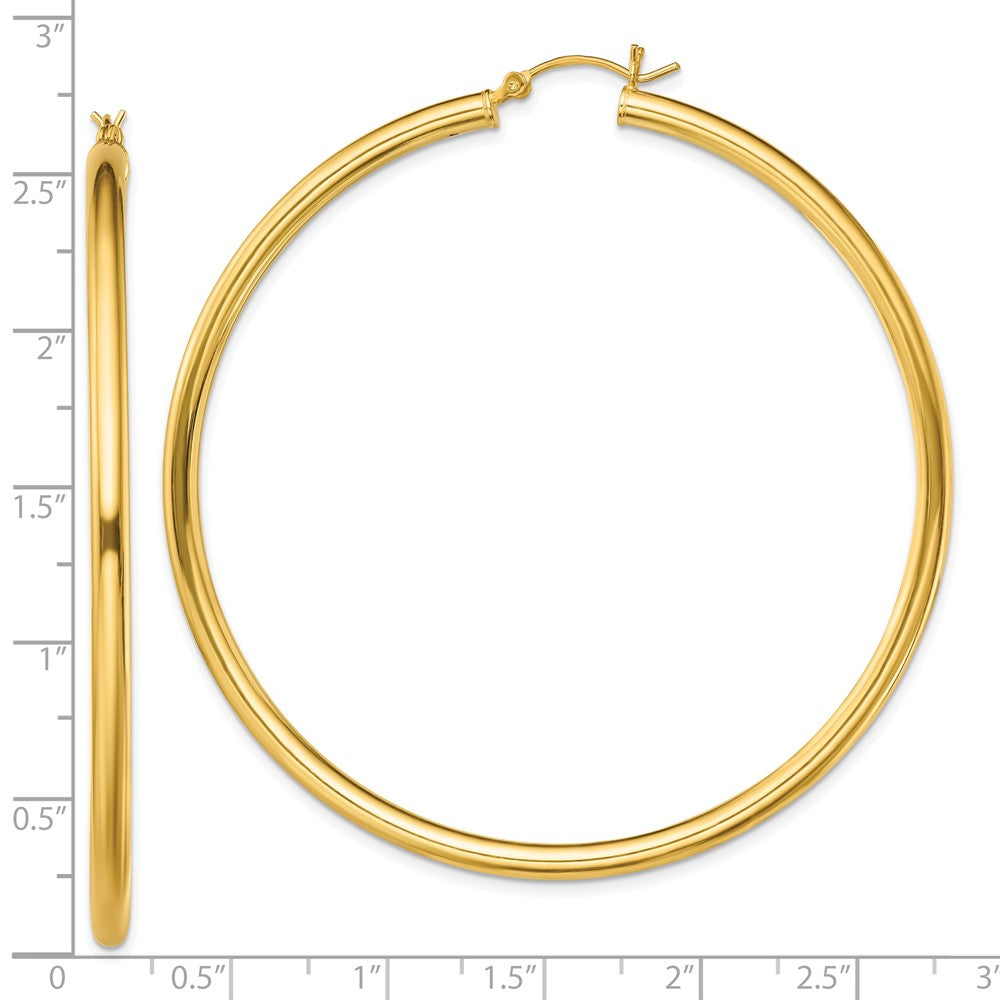 Yellow Gold-plated Sterling Silver Polished 3x65mm Hoop Earrings
