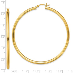 Yellow Gold-plated Sterling Silver Polished 3x65mm Hoop Earrings