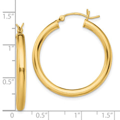 Yellow Gold-plated Sterling Silver Polished 3x30mm Hoop Earrings