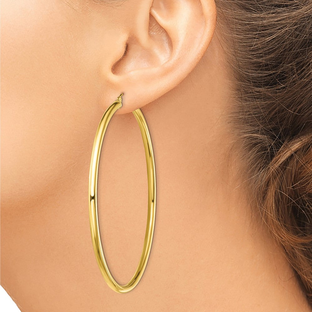 Yellow Gold-plated Sterling Silver Polished 3x70mm Hoop Earrings