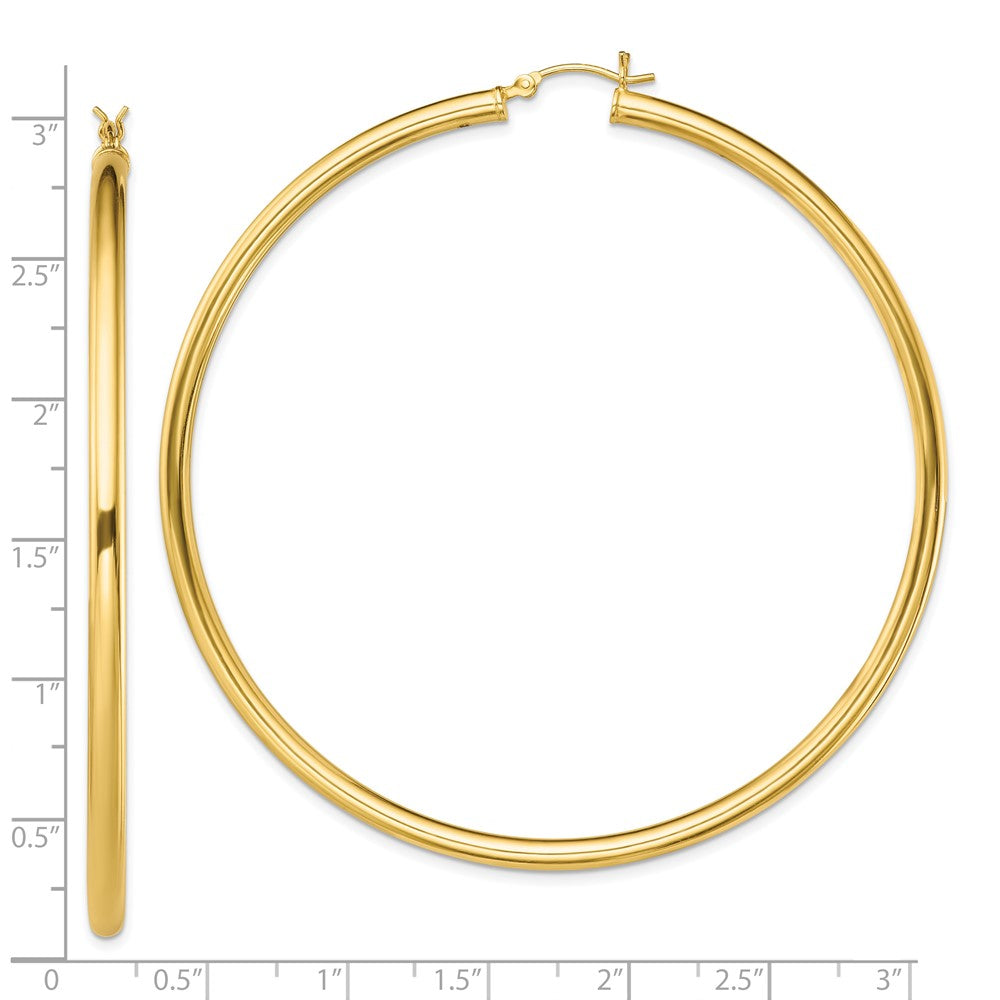 Yellow Gold-plated Sterling Silver Polished 3x70mm Hoop Earrings