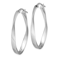 Rhodium-plated Sterling Silver Polished Oval Twisted Hoops