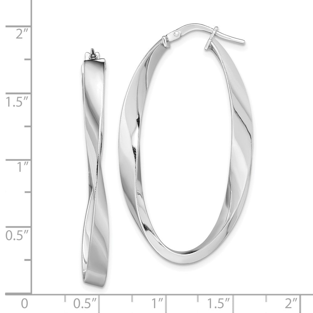 Rhodium-plated Sterling Silver Polished Oval Twisted Hoops