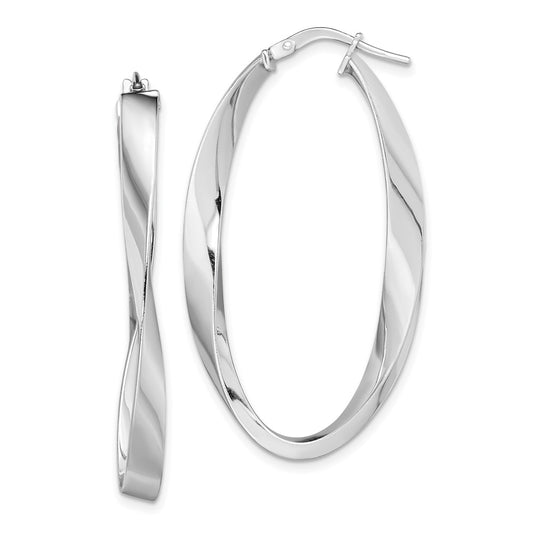 Rhodium-plated Sterling Silver Polished Oval Twisted Hoops