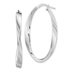 Rhodium-plated Sterling Silver Polished Oval Twisted Hoops