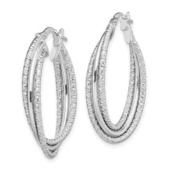 Rhodium-plated Sterling Silver Polished and Textured Triple Hoops