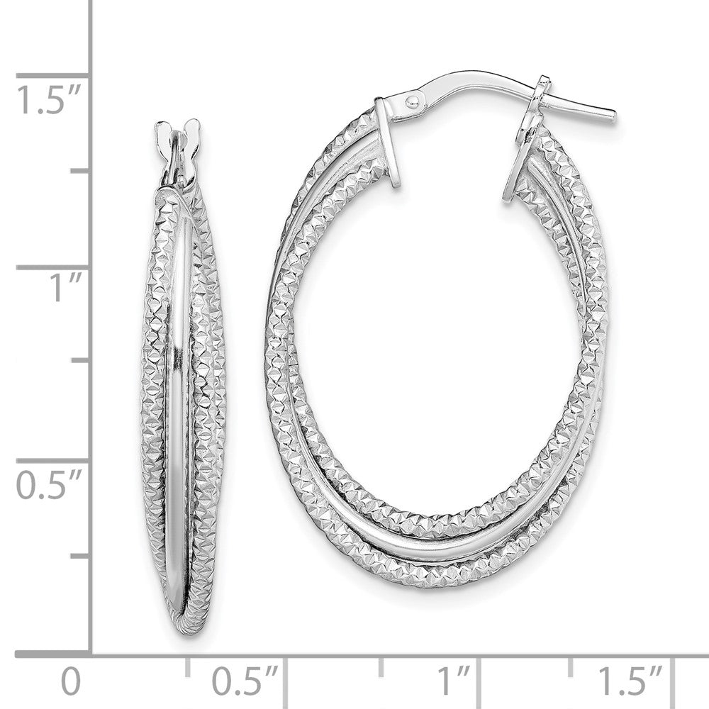 Rhodium-plated Sterling Silver Polished and Textured Triple Hoops