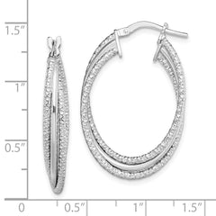 Rhodium-plated Sterling Silver Polished and Textured Triple Hoops