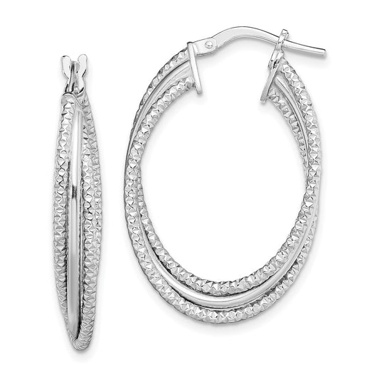 Rhodium-plated Sterling Silver Polished and Textured Triple Hoops