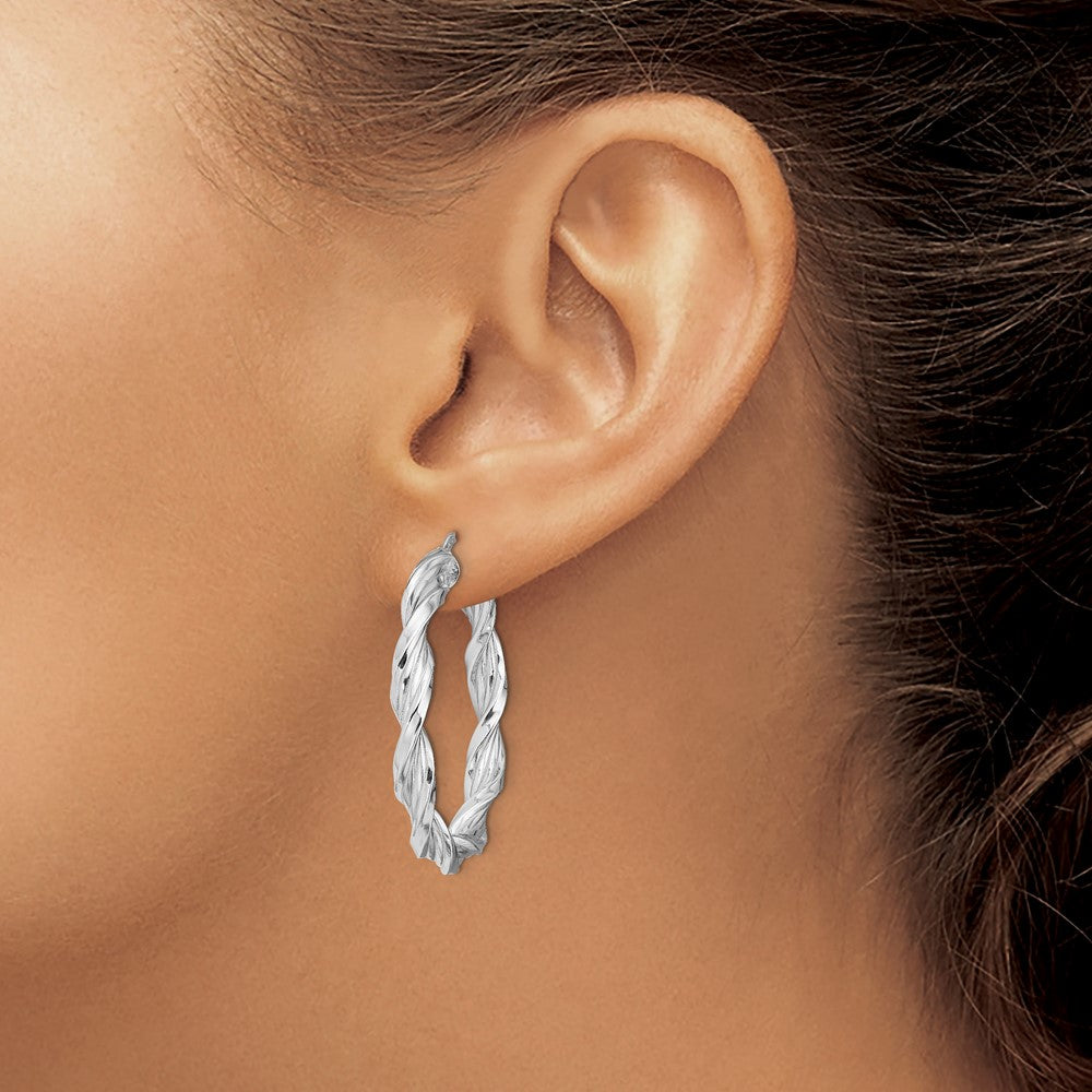 Rhodium-plated Sterling Silver 4mm Twisted Hoop Earrings
