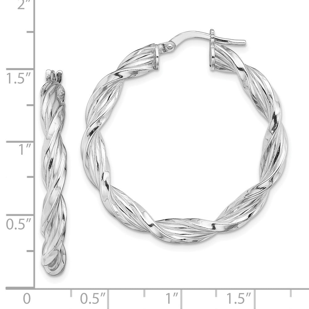Rhodium-plated Sterling Silver 4mm Twisted Hoop Earrings