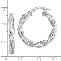 Rhodium-plated Sterling Silver 4mm Twisted Hoop Earrings