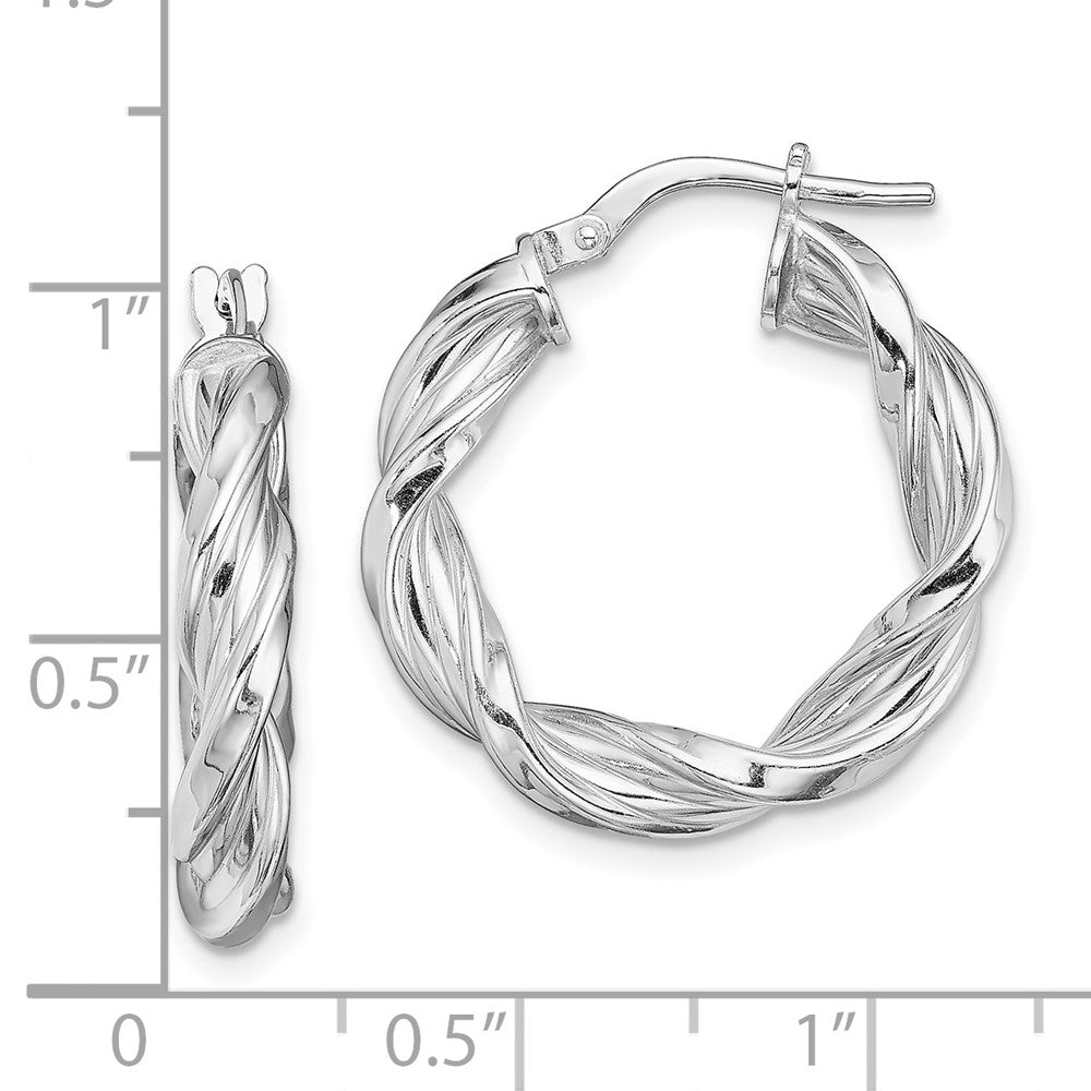 Rhodium-plated Sterling Silver 4mm Twisted Hoop Earrings