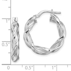 Rhodium-plated Sterling Silver 4mm Twisted Hoop Earrings