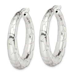 Sterling Silver Polished Textured Hoop Earrings