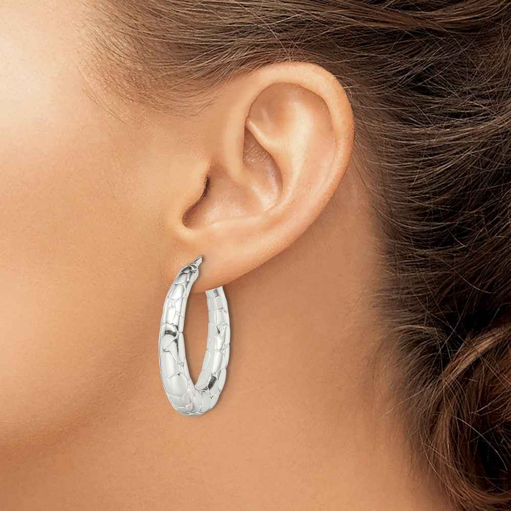Sterling Silver Polished Textured Hoop Earrings
