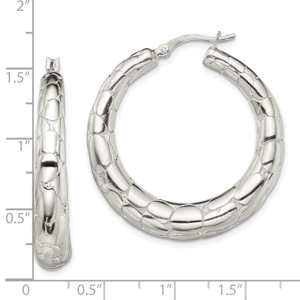 Sterling Silver Polished Textured Hoop Earrings