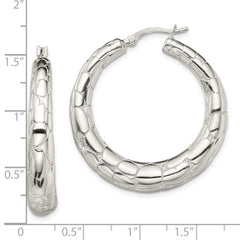 Sterling Silver Polished Textured Hoop Earrings